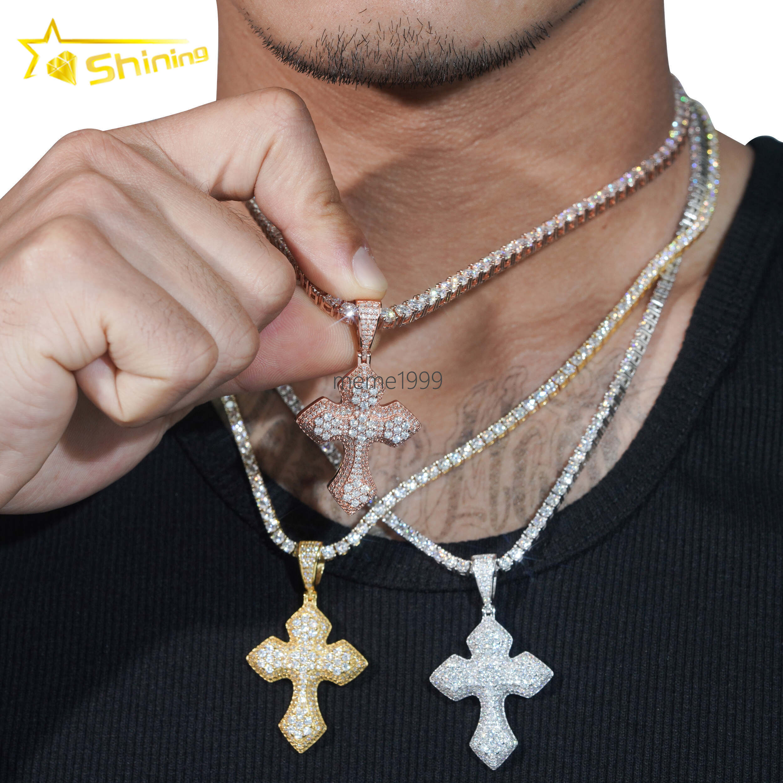 GRA Pass Diamond Tester Hip Hop Jewelry 925 Silver Gold Plated Iced Out VVS Custom Moissanite Pendant Cross Pendant