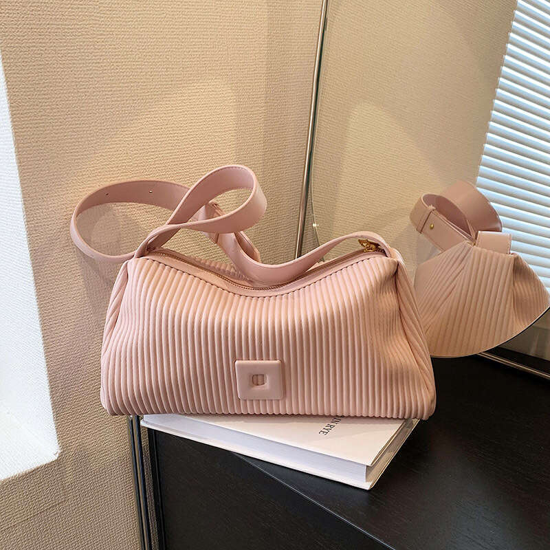 Designer Trendy Women's 2025 New Bags Fashion Striped Pleated Shoulder Crossbody Elegant Simple Pillow Bag