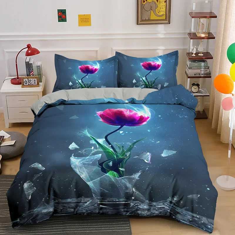 Red Rose King Queen Duvet Cover Romantic Flowers Bedding Set For Kids Teens Adults Girly 3D Floral Black Soft 2/3pcs Quilt Cover Y250819