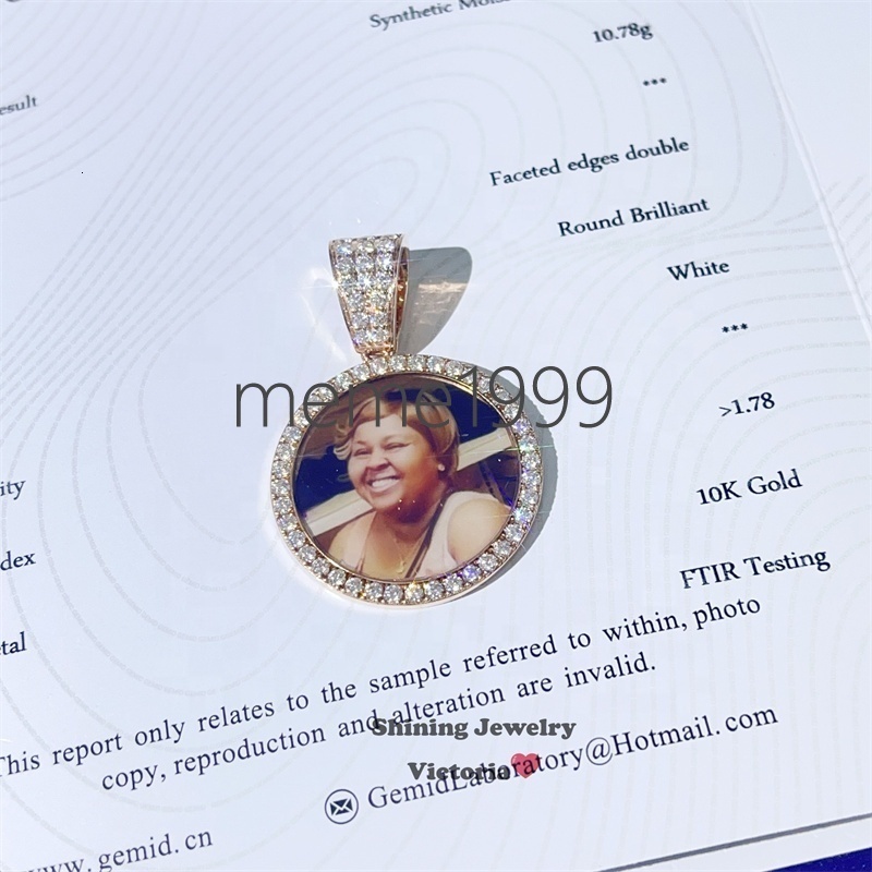 Pass Diamond Tester 35MM 10K Rose Gold Moissanite Diamond Iced Out Picture Memory Pendant