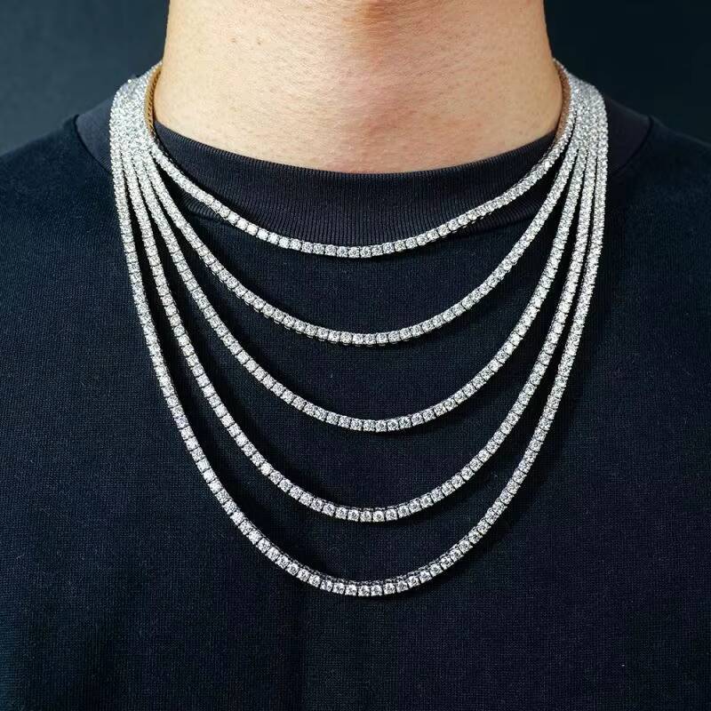 High Quality 925 Sterling Silver Round Shape 3MM Moissanite Diamond Super White Tennis Chain for Men