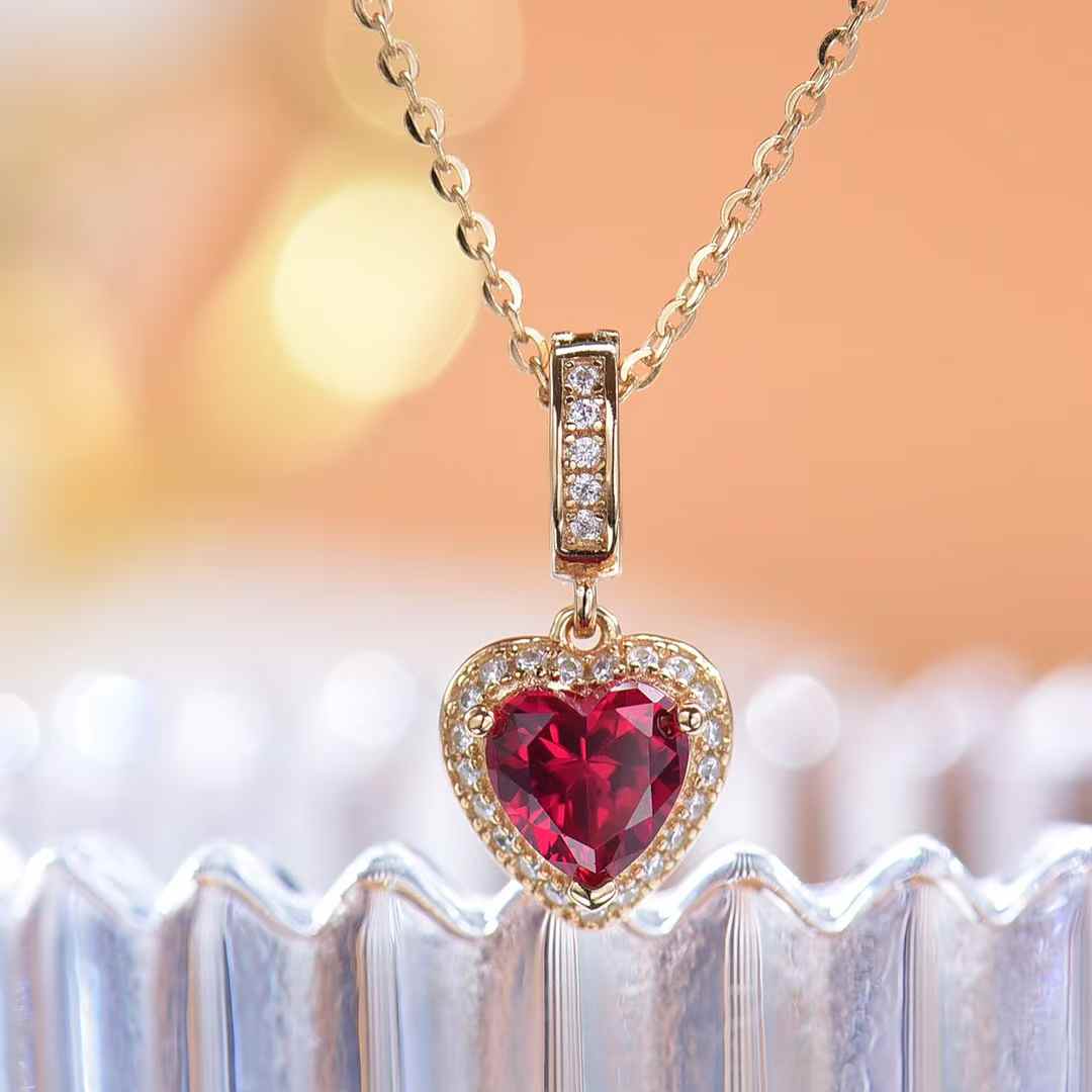 Sparkling Heart Ruby Pendant Necklace Perfect for Adding a Touch of Romance to Your Look Ideal for Expressing Love on Anniversaries Birthdays