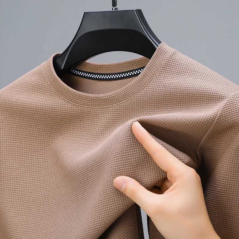 2024 Mens New Waffle Round Neck Short Sleeved T-shirt Summer Comfortable Top Y250819