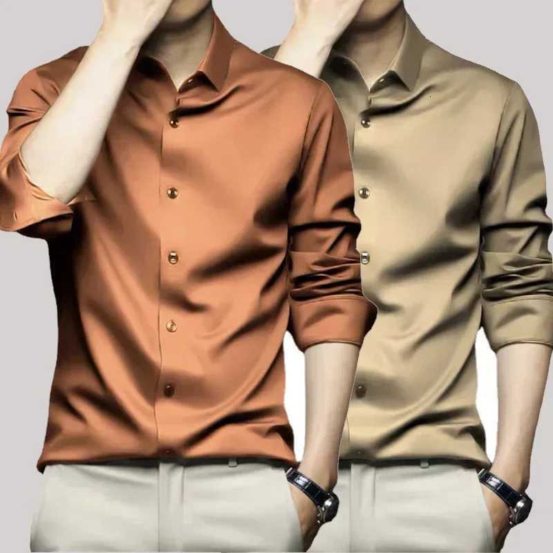X-6XL Orange Mens Long Sleeve Shirt Luxurious Wrinkle Resistant and Non ironing Solid Business Casual Dress Shirt Y250819