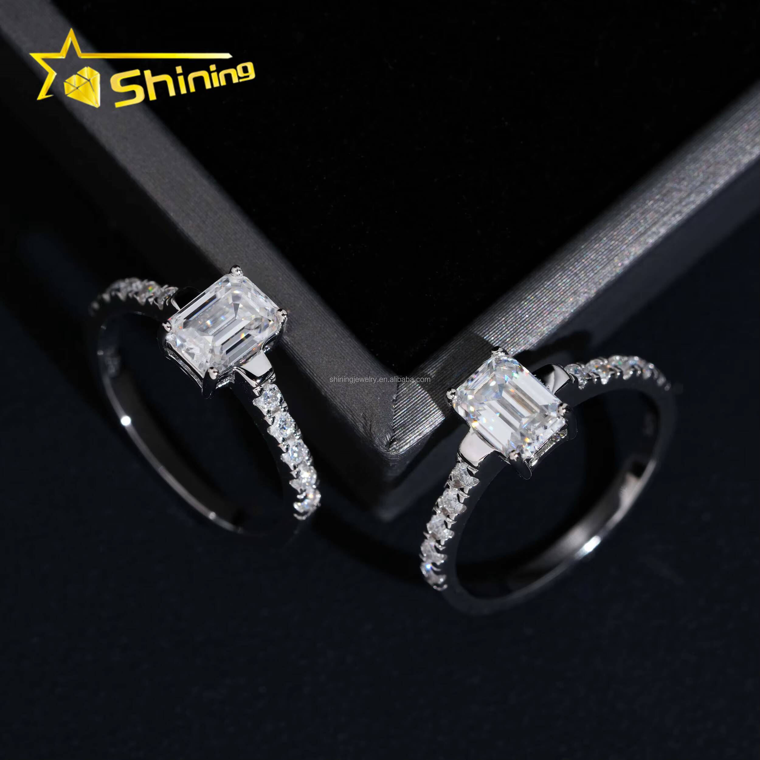 Pass Diamond Tester Women Style Luxury Jewelry Elegant 1Ct Emerald VVS Moissanite Diamond 925 Sterling Silver Engagement Ring