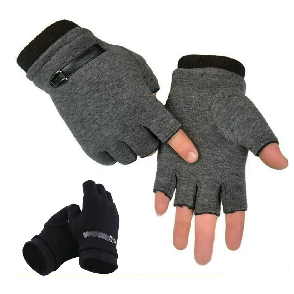 Adults Mens Thermal Fingerless Thick Knitted Winter Warm Half Finger Glove Gloves Mittens 250811