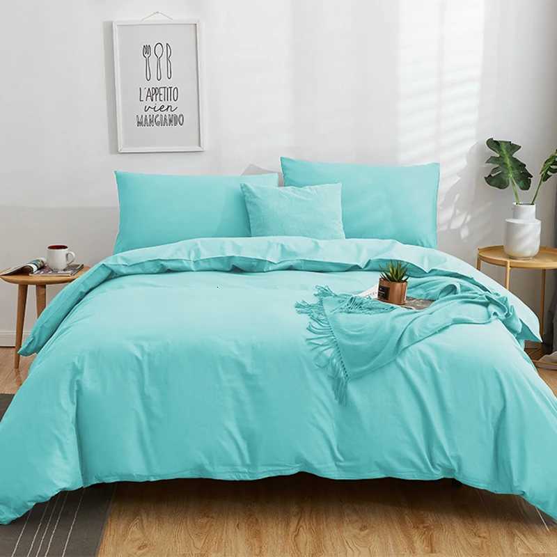 Pima Cotton Solid Turquoise Duvet Cover Set King Queen Double Full Twin Single Size Bed Linen Set Y250819
