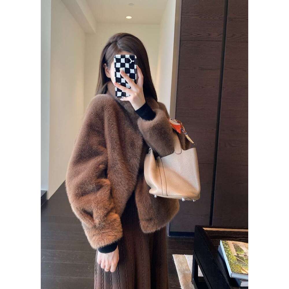 Luxury Mink Fur Loose Stand Collar Fur Coat Women Fashion Winter Outdoor Casual Office Lady All-match Cardigans Woolen Jackets