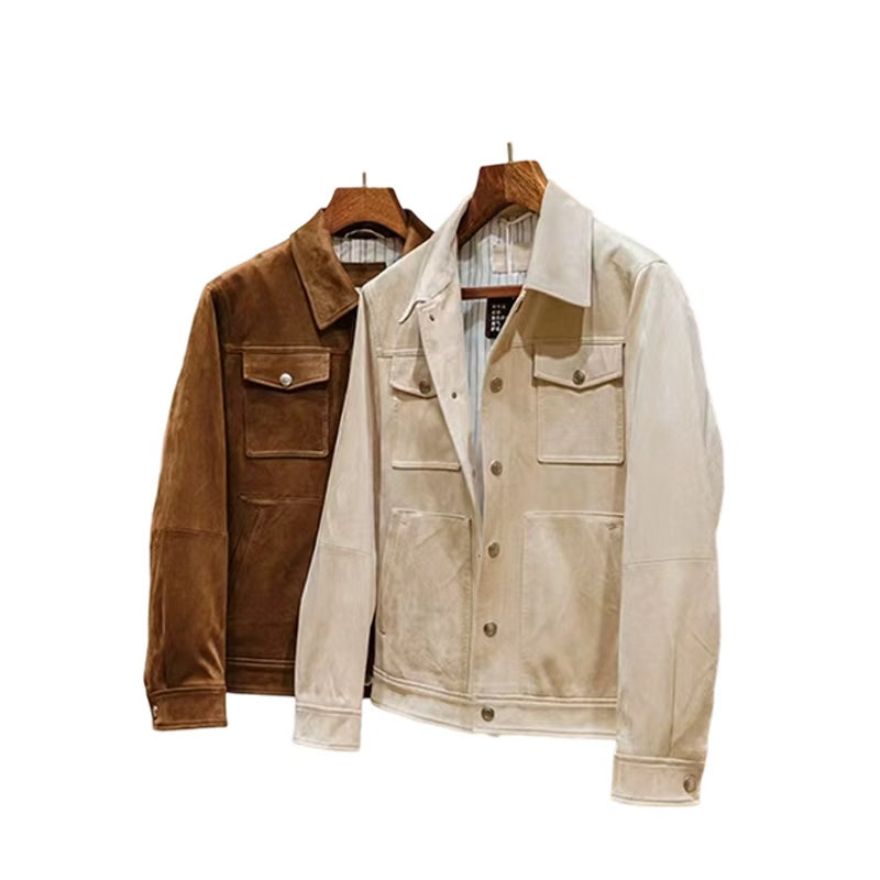 Suede fabric, old-fashioned style men's high-quality casual collar jacket. Use high-quality items to define your high-end fashion style
