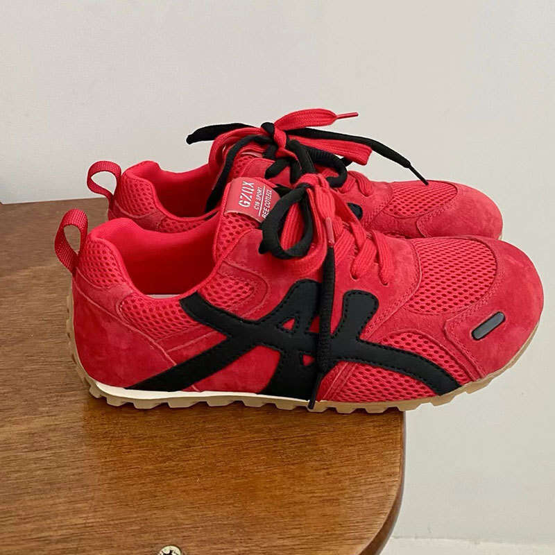 2025 Summer and Autumn New Genuine Leather Hollow Mesh Forrest Gump Shoes for Women Round Toe Thick Sole Breathable Fashion Casual Sneakers