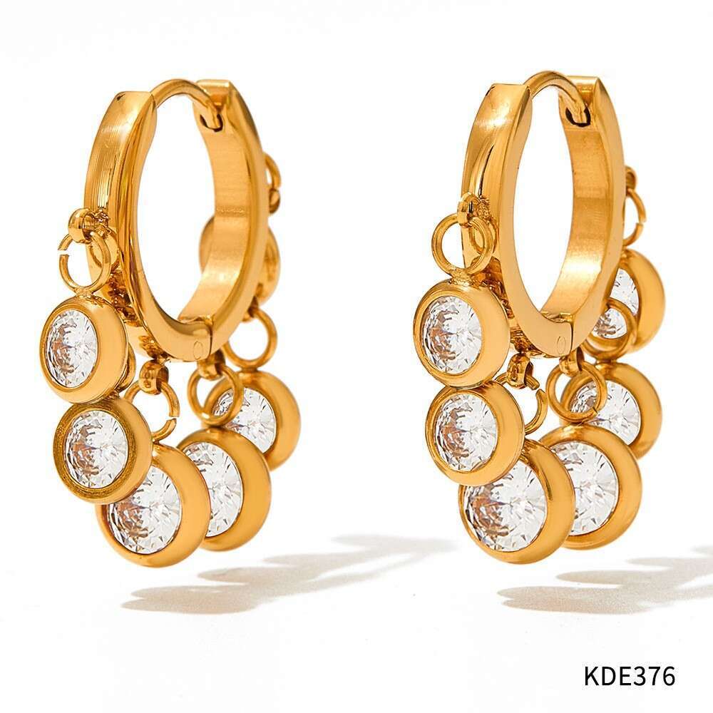 Design Sense Colorful New Zircon Geometric Exquisite Stainless Steel Designer Tassel Earrings for Women