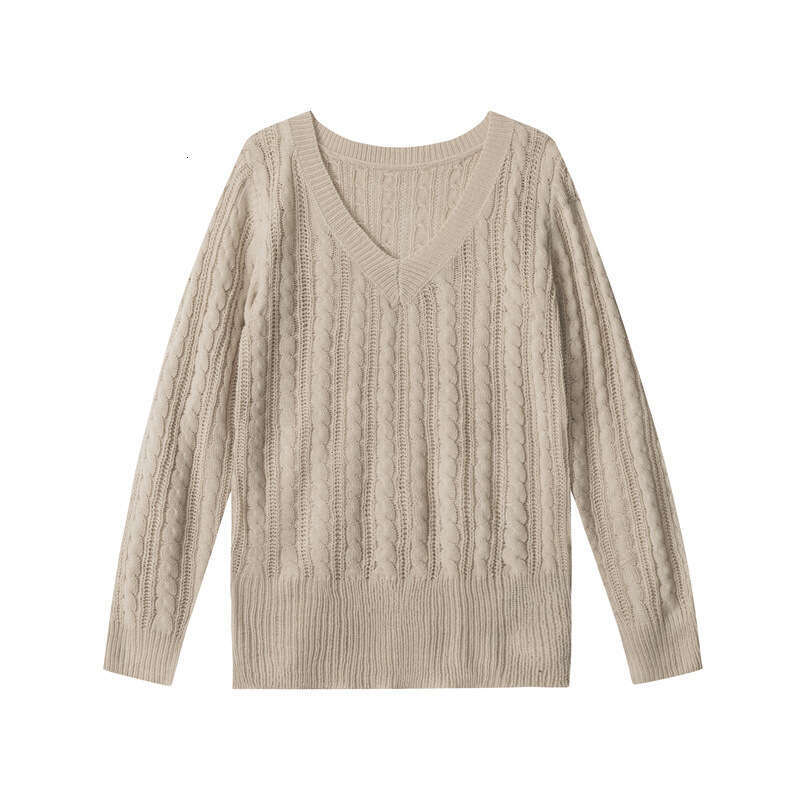 Heyhenry Autumn Winter Knitted V-Neck Top High-End Lazy Style Pullover Sweater For Women Cable Knit B5
