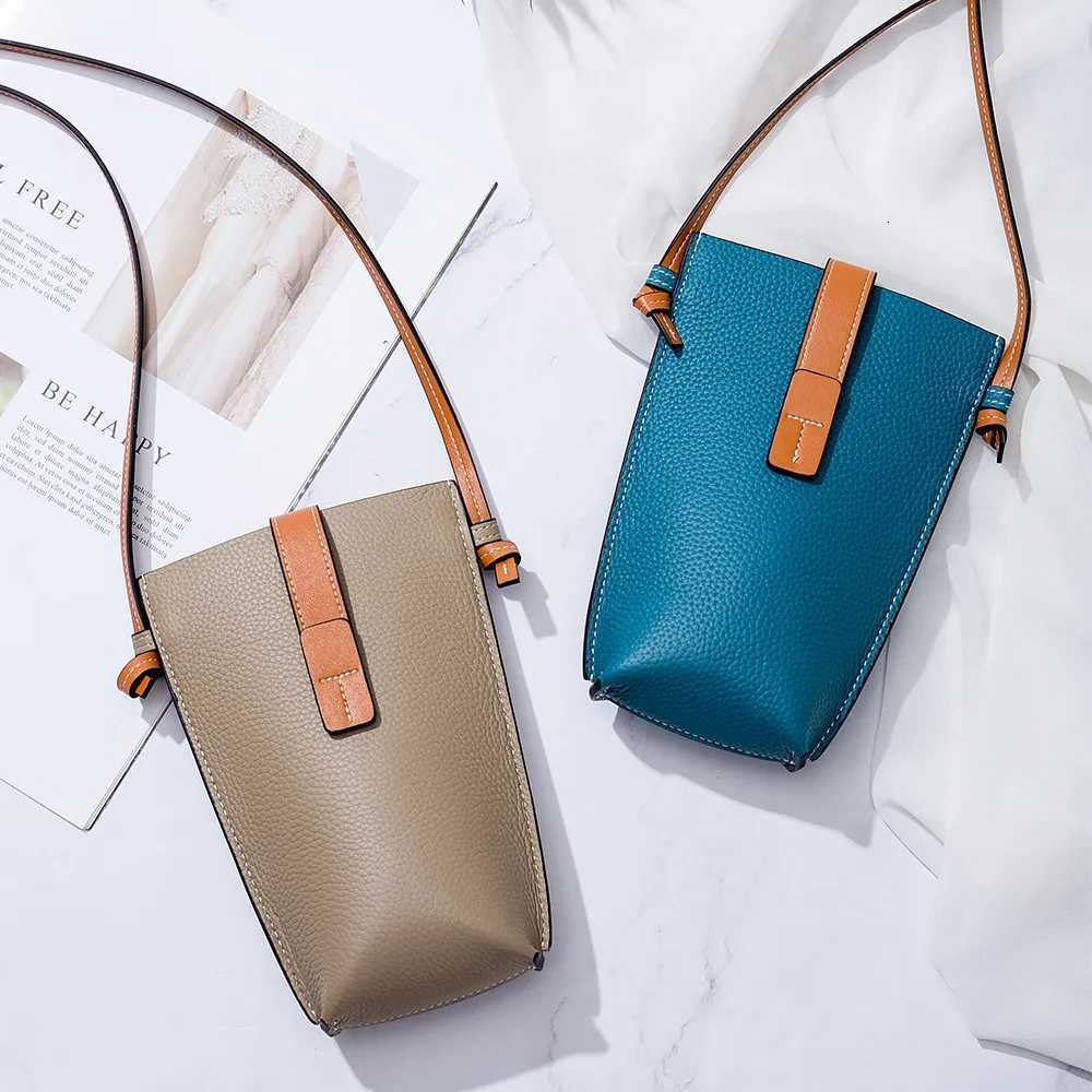 100% Genuine Leather Shoulder Bags For Women Bucket Small Crossbody Designer Handbag Female Solid Color Messenger Y250819