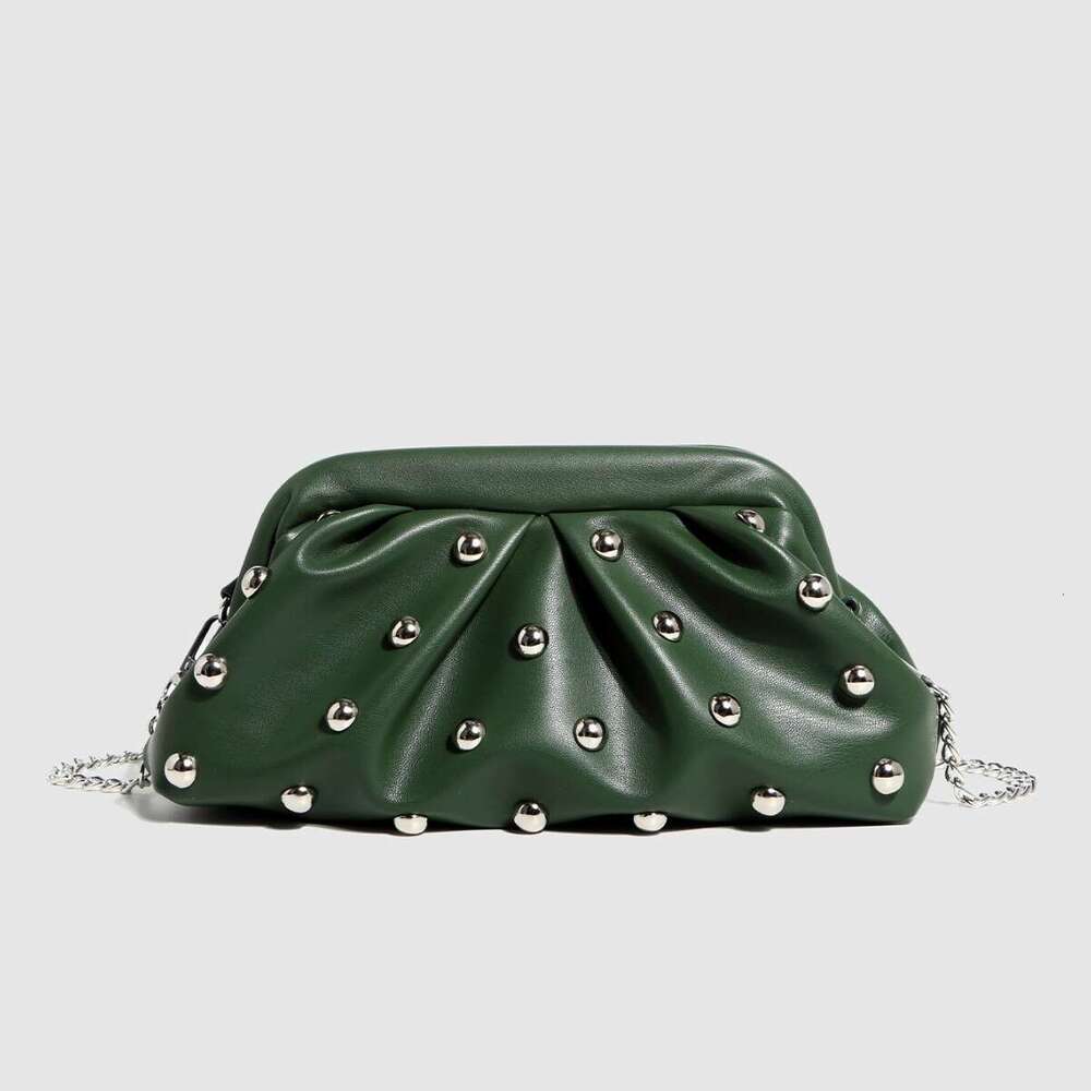 New 2025 Bags Pleated Rivet Clutch Designer Dumpling Chain Shoulder Crossbody Women's Bag