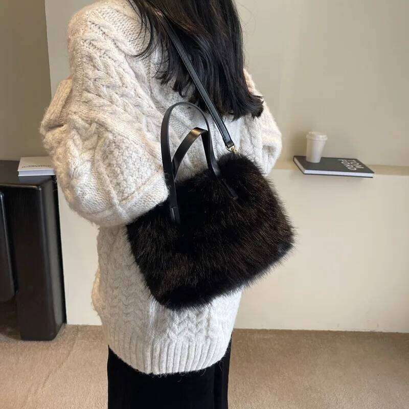 New Imitation Fox Fur Crossbody Bag with Simple Urban Zipper Soft and Fashionable Women's Handbag Available in Multiple Colors