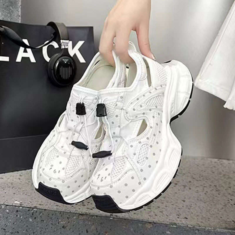 2025 Summer New Thick-Soled Breathable Hollow Dad for Women Lightweight Slip-On Sneakers Versatile Mesh Casual Shoes