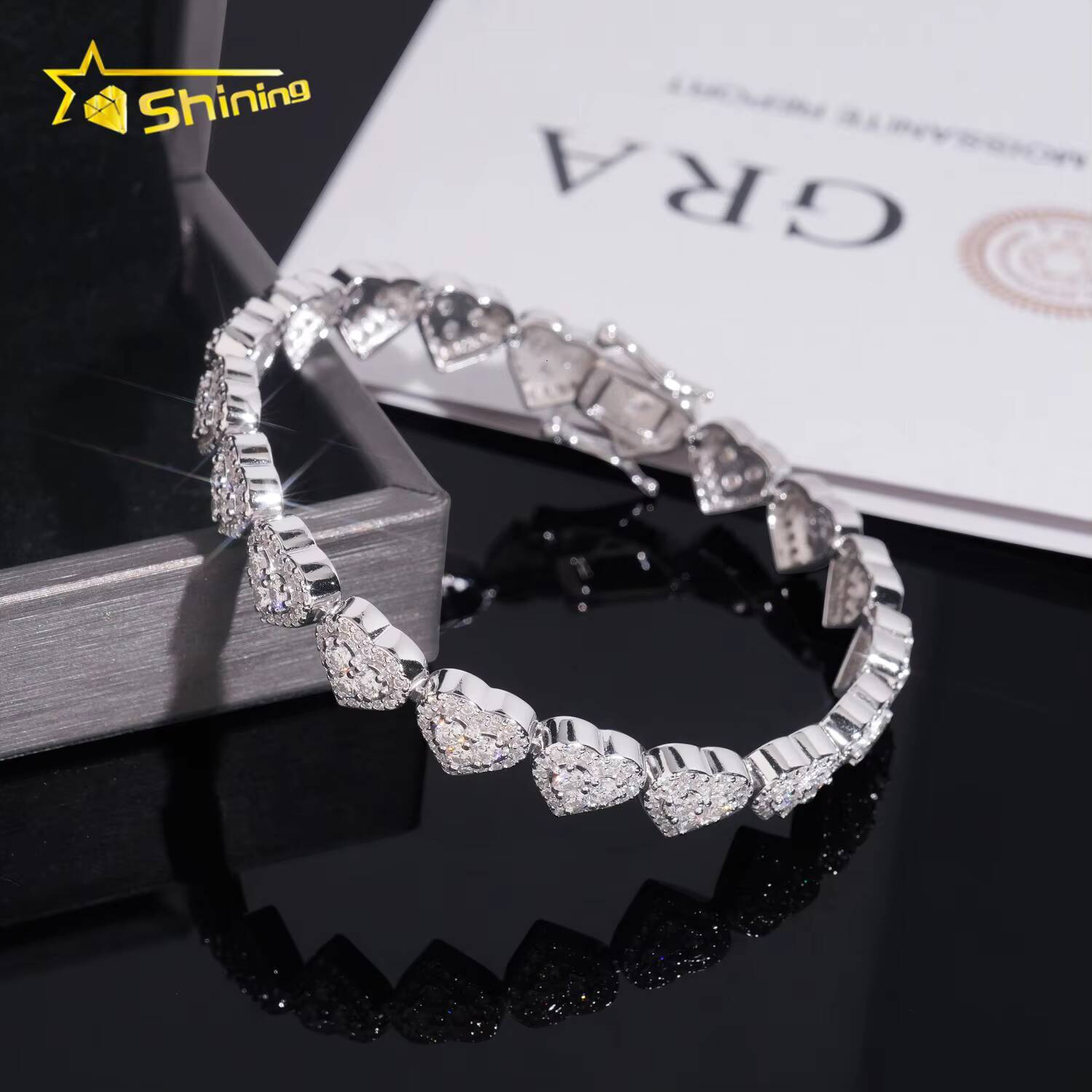 Fast Delivery Hi Hop 925 Silver Heart Shape Moissanite Bracelet Custom Iced Out GRA Certified Moissanite Cuban Bracelets