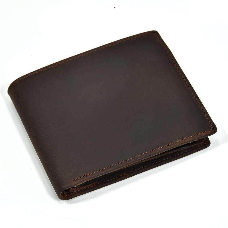 Men's Genuine RFID Anti-Magnetic Short Crazy Horse Leather Multi-Card Slot Casual Wallet