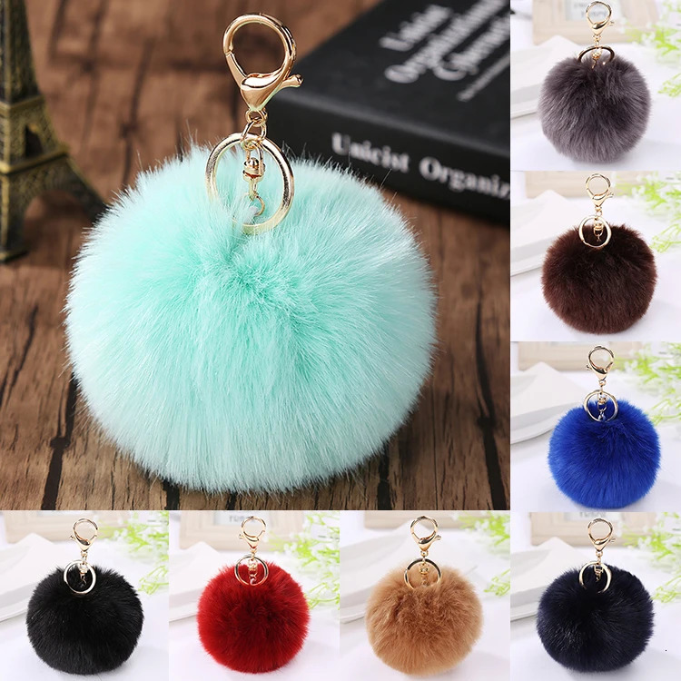 Trinket Fluffy Artificial Rabbit Fur Ball Key Chain 8cm Pompons Keychain 21 Color Women Car Bag Ring Hang Jewelry 250811