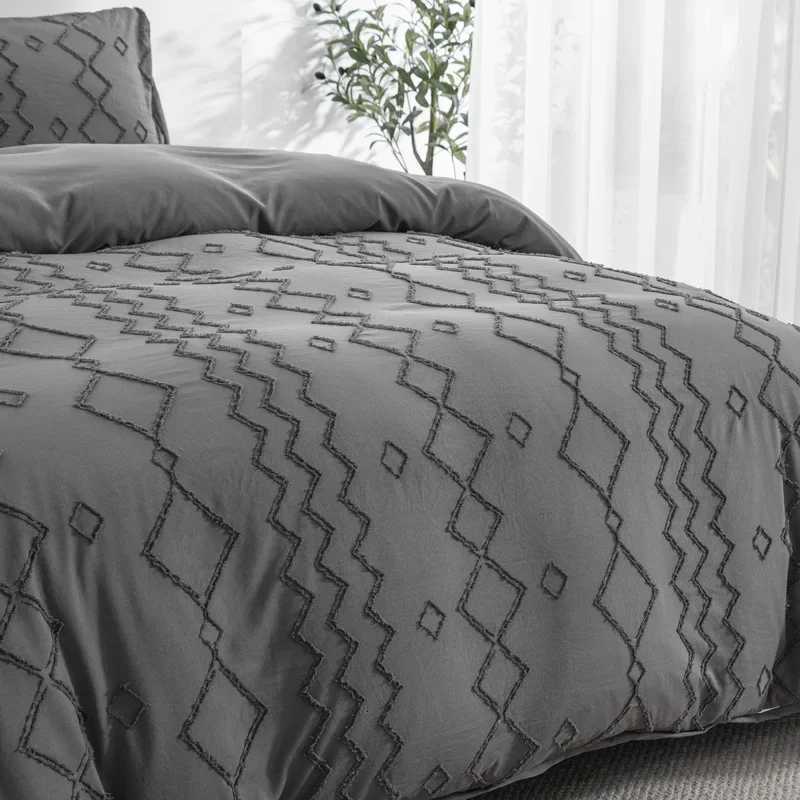 Striped Tufted Duvet Cover Twin Size Boho Gray Duvet Covers Set Full for All Seasons 2/3 Pieces Geometric Chic Modern Home Decor Y250819