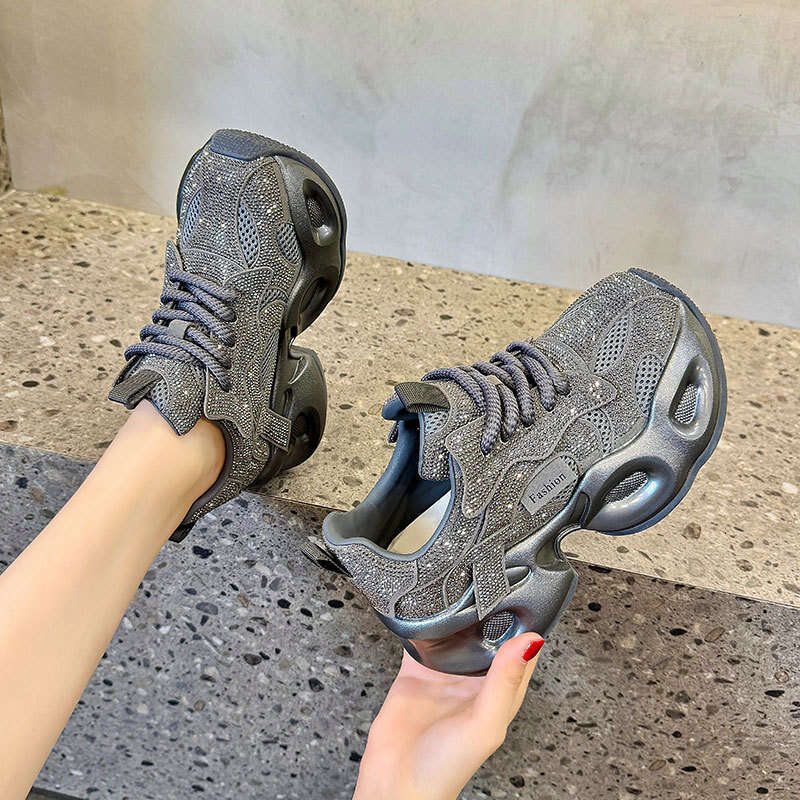 Gypsophila Rhinestone Height Increasing Dad 2025 Summer Autumn Genuine Leather Thick Sole Platform Women Thin Casual Single Shoes