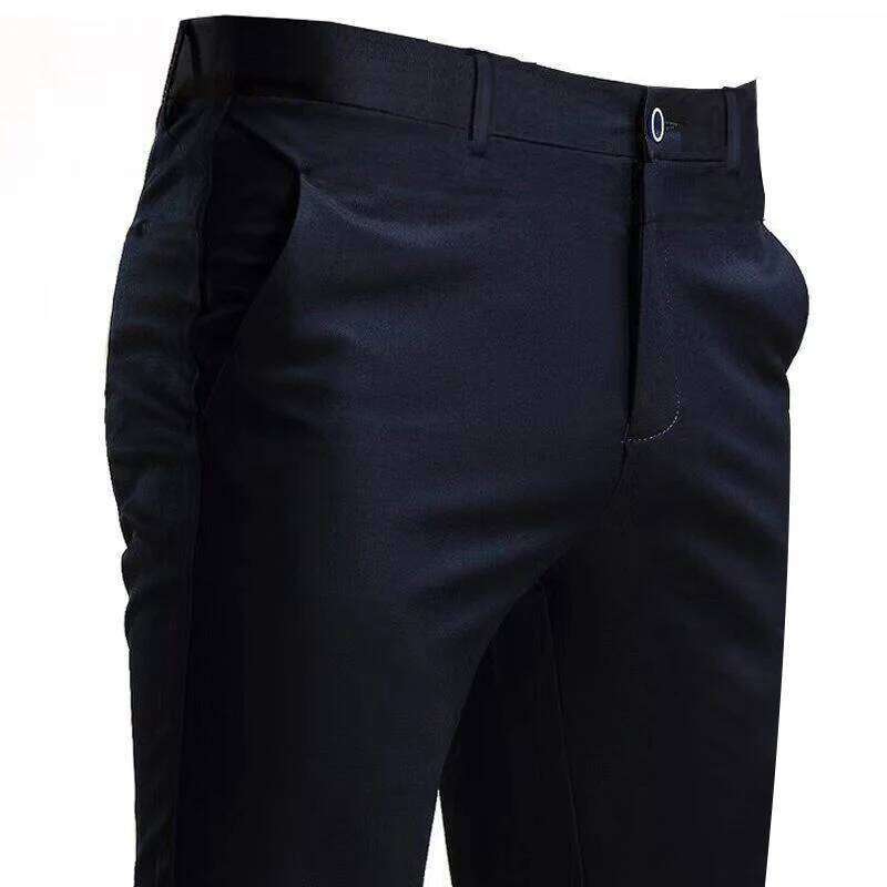Men's Suit Stretch Smart Casual Trousers Pocket Solid Color Straight Wearable Full Length Home Work Black Dress Pants