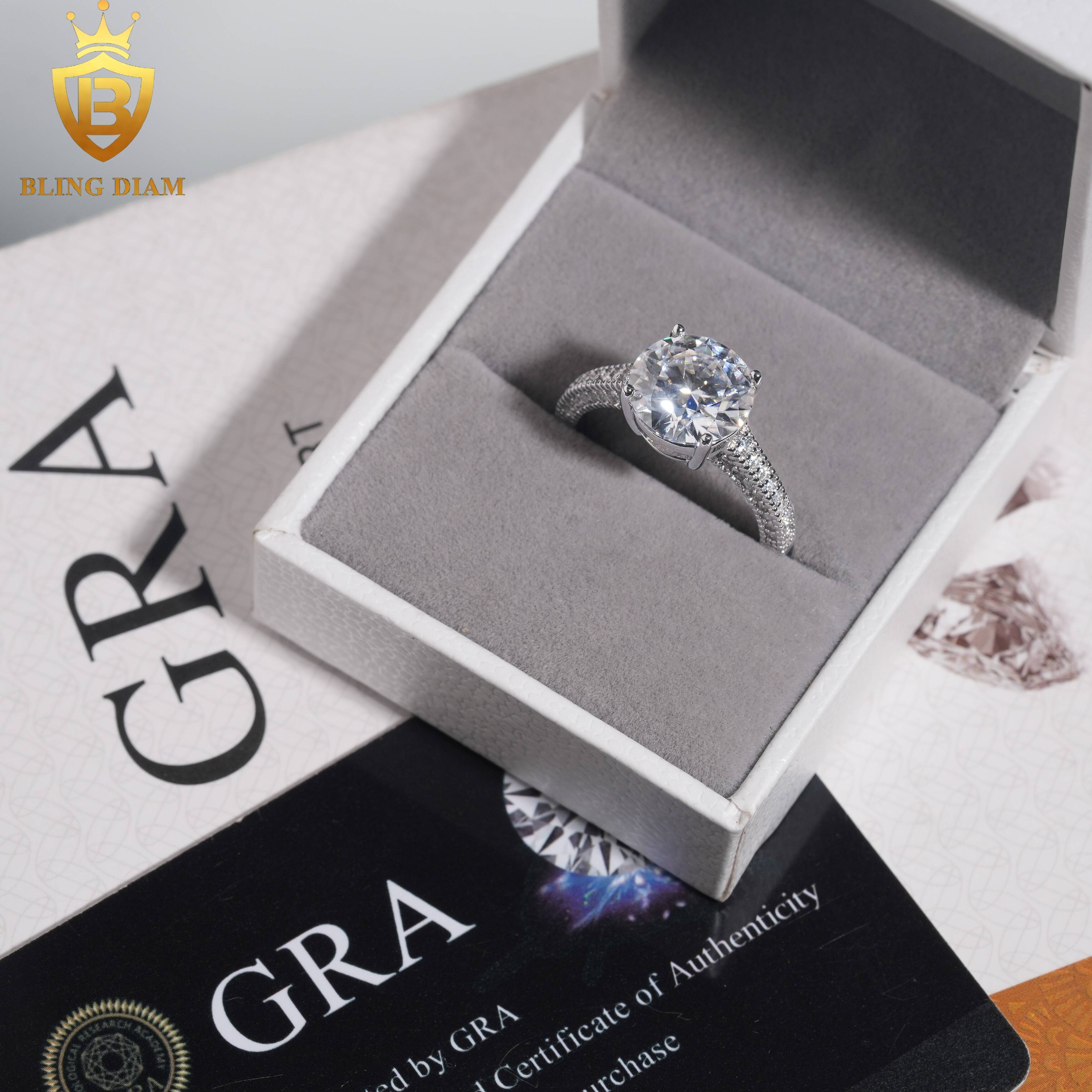 Women Jewelry Engagement Ring 925 Silver VVS Moissanite Diamond Round Cut 10mm Wedding Rings Gift