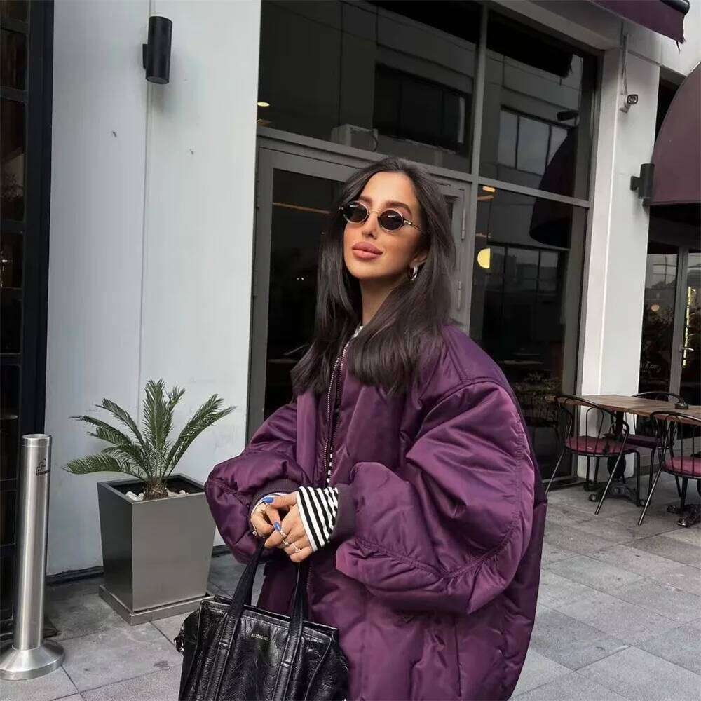 Autumn and Winter New Women's Fashion Style Stand up Neck Solid Loose Fit Flight Jacket Cotton Coat