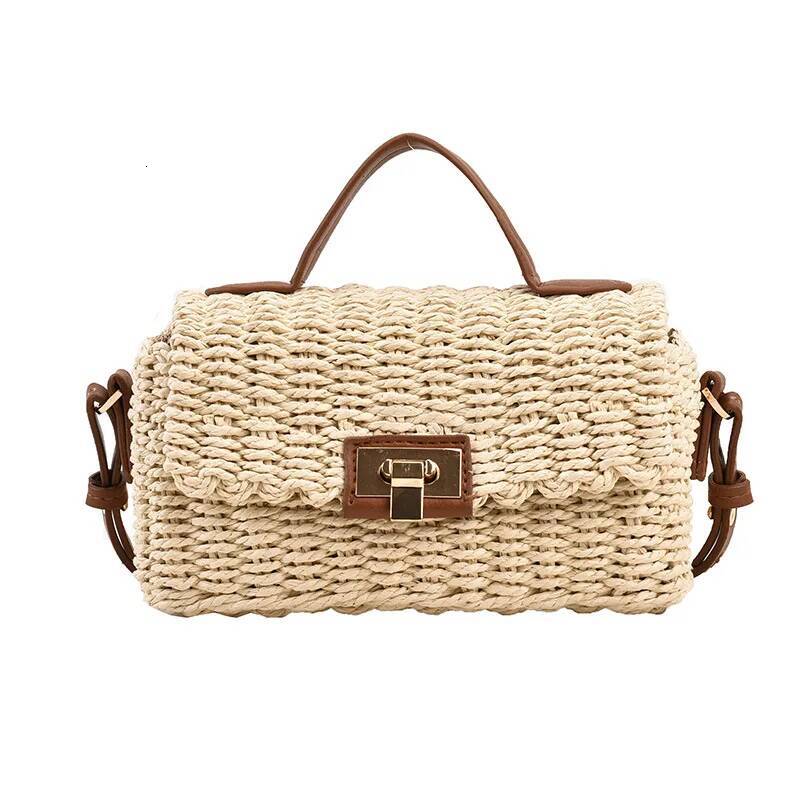 Handmade Women's Shoulder Summer Straw Beach Bag Bohemian Female Handbags Fashion Square Flap Lock Designer Shopper Purse high-quality