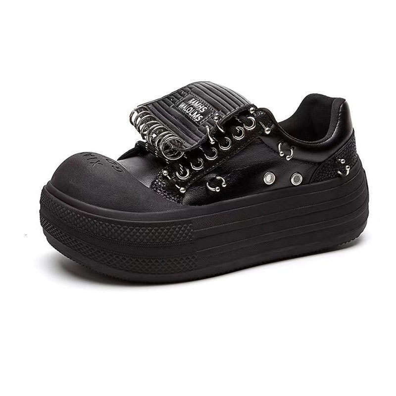 2024 New White Thick-Soled for Women, Autumn Breathable Cowhide Big Toe Height-Increasing Niche Subculture Casual Lip Stud Shoes