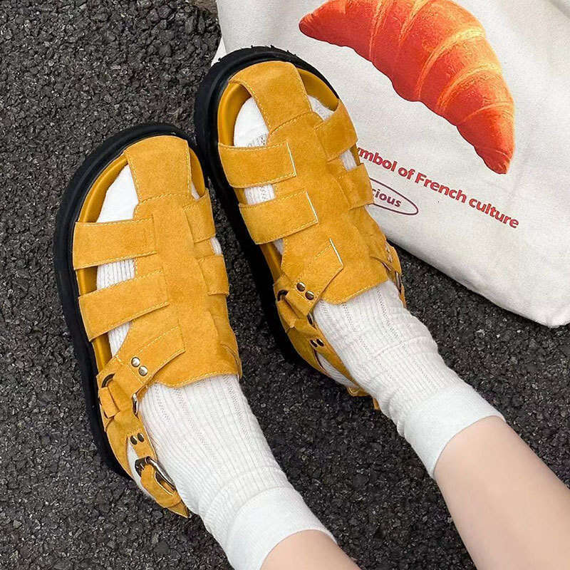 2025 Closed-Toe for Women, Summer Outdoor Flat Hollow Pig Cage Shoes, One-Strap Beach Roman Sandals