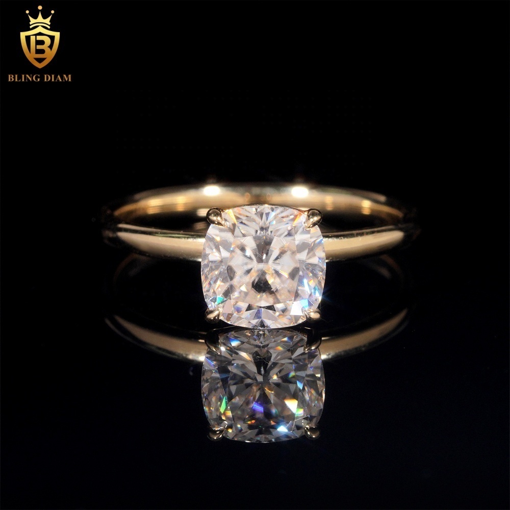 Pass Diamond Tester D Color VVS Moissanite Diamond Luxury 14K Yellow Gold Engagement Wedding Ring