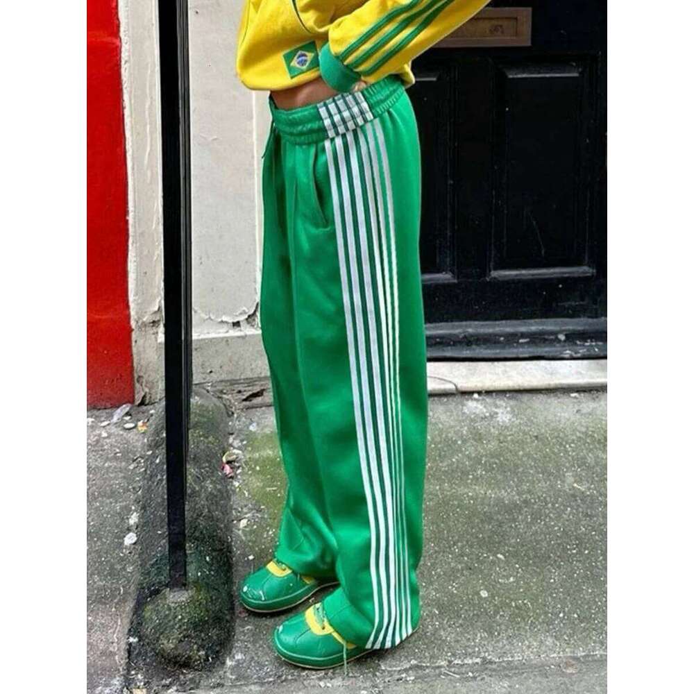 Women Y2k Wide Leg Track Baggy Side Striped Joggers Sweatpants Elastic Waist Color Block Parachute Pants with Pockets