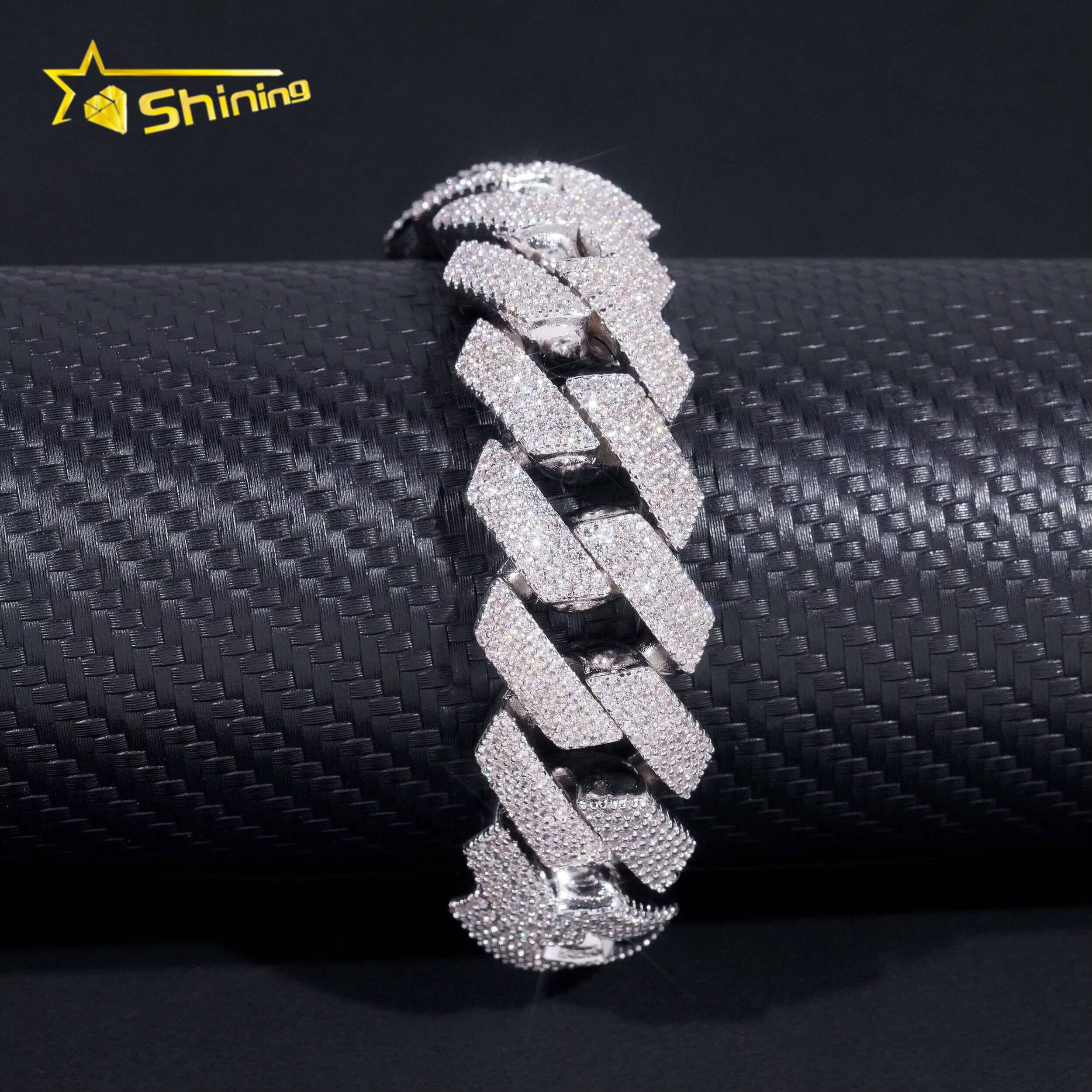 Custom Luxury Iced Out Hip Hop Moissanite Diamond Miami Big Chain 20MM Width 925 Silver Cuban Link Chain Bracelet Gor Men