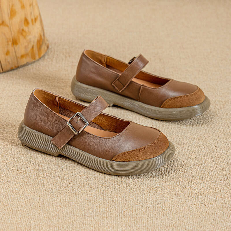 2025 New Forest Style Mary Jane Round Toe Flats for Women Shallow Mouth Suede One-Strap Matching Dress Shoes