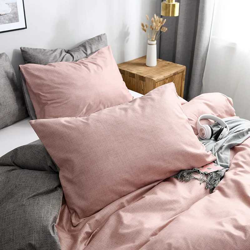 mylb Queen King Full Size Comfortable Bedding Set Solid Color Gray pink Duvet Cover texture grain plain color quilt case Y250819