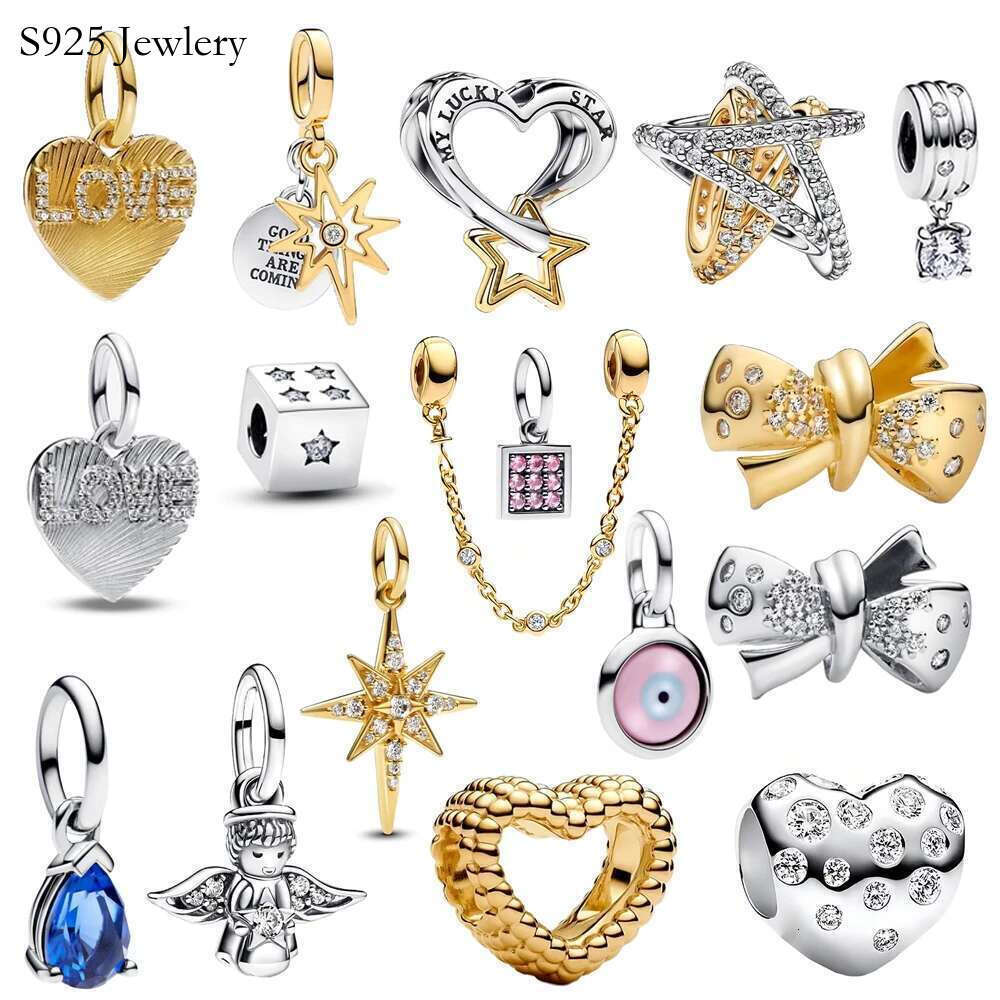 Classics 925 Popular Sterling Silver Lucky Star Heart Beads Dice Sparking Bow Dangle Charms Fit Silver snake Bracelet DIY Birthday Jewelry Gift For wo