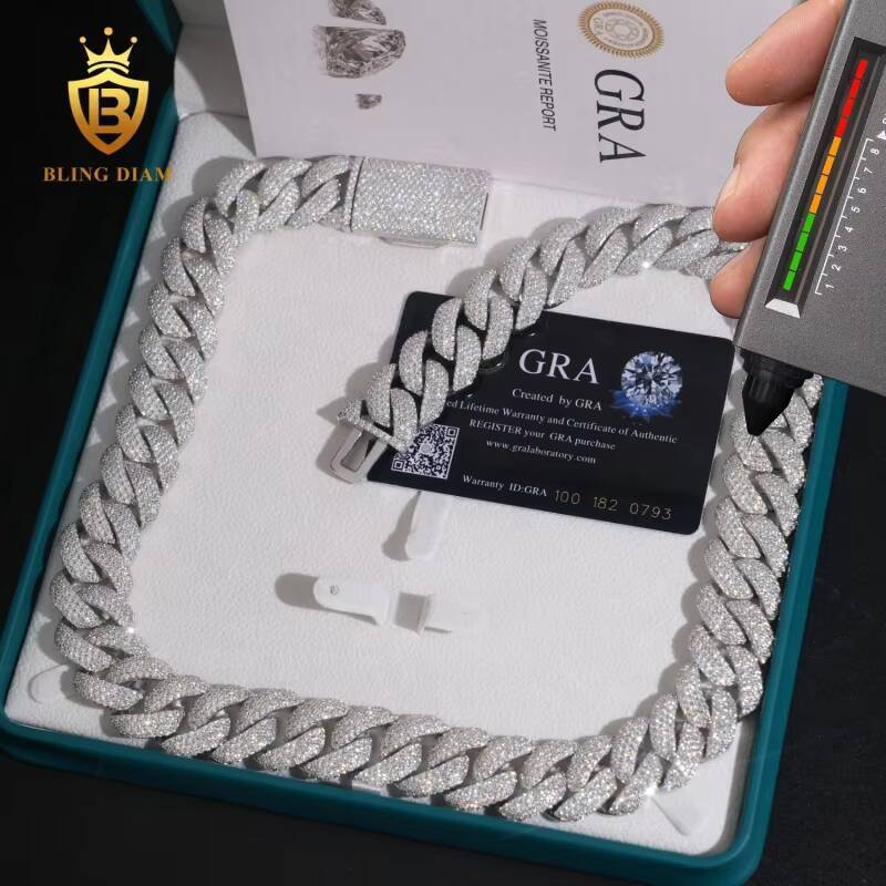 Fashion Luxury Sterling Silver 925 Hip Hop Fine Jewelry Rapper Iced Out VVS Moissanite Diamond Miami Cuban Link Chain Necklace
