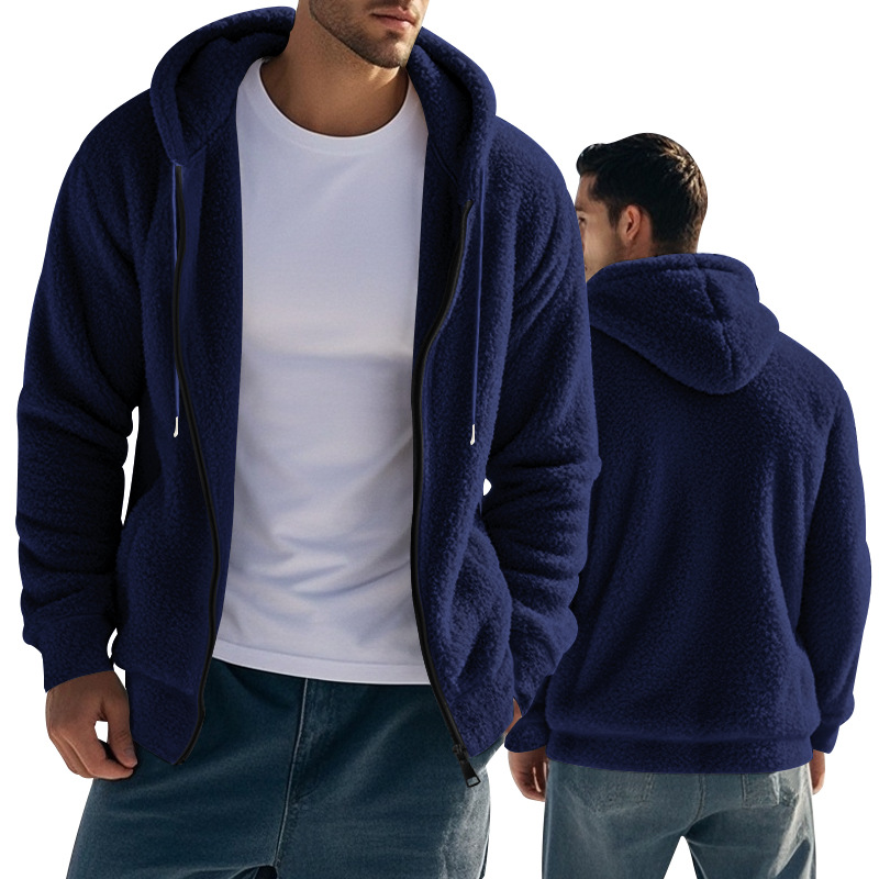 Autumn and Winter New Fashion Solid Color Thick Warm Hooded Jacket Men's Casual Loose Comfortable Sports Large Size Coat R250820