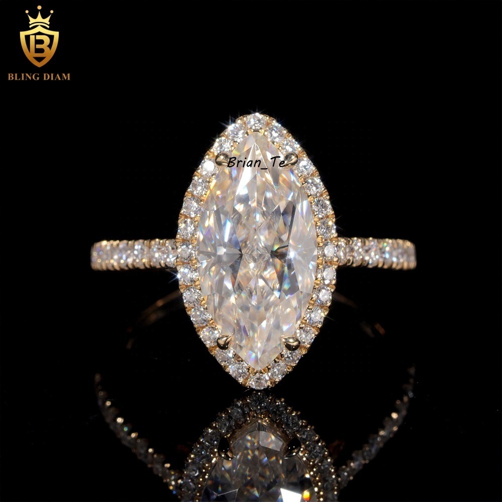 Fine Jewelry Custom Ring D Color VVS Moissanite Diamond 14K Yellow Gold Engagement Wedding Ring