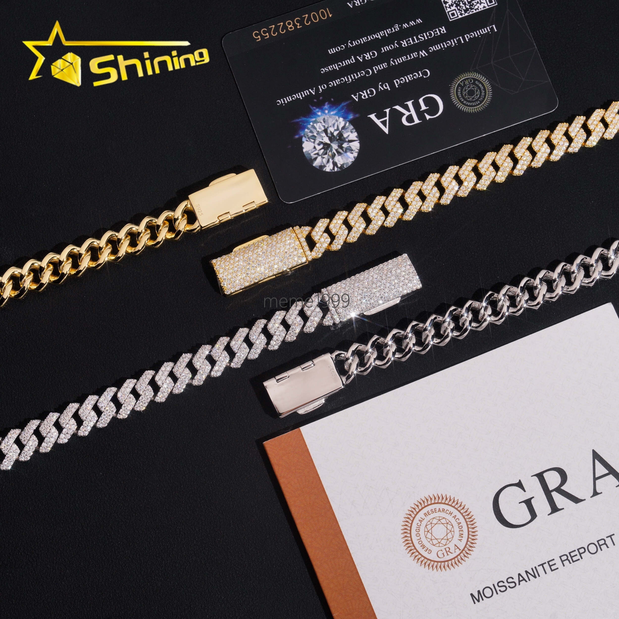 Local Stock Fast Shipping 10mm 925 Silver Iced Out Hip Hop GRA Certificate Moissanite Cuban Link Chain