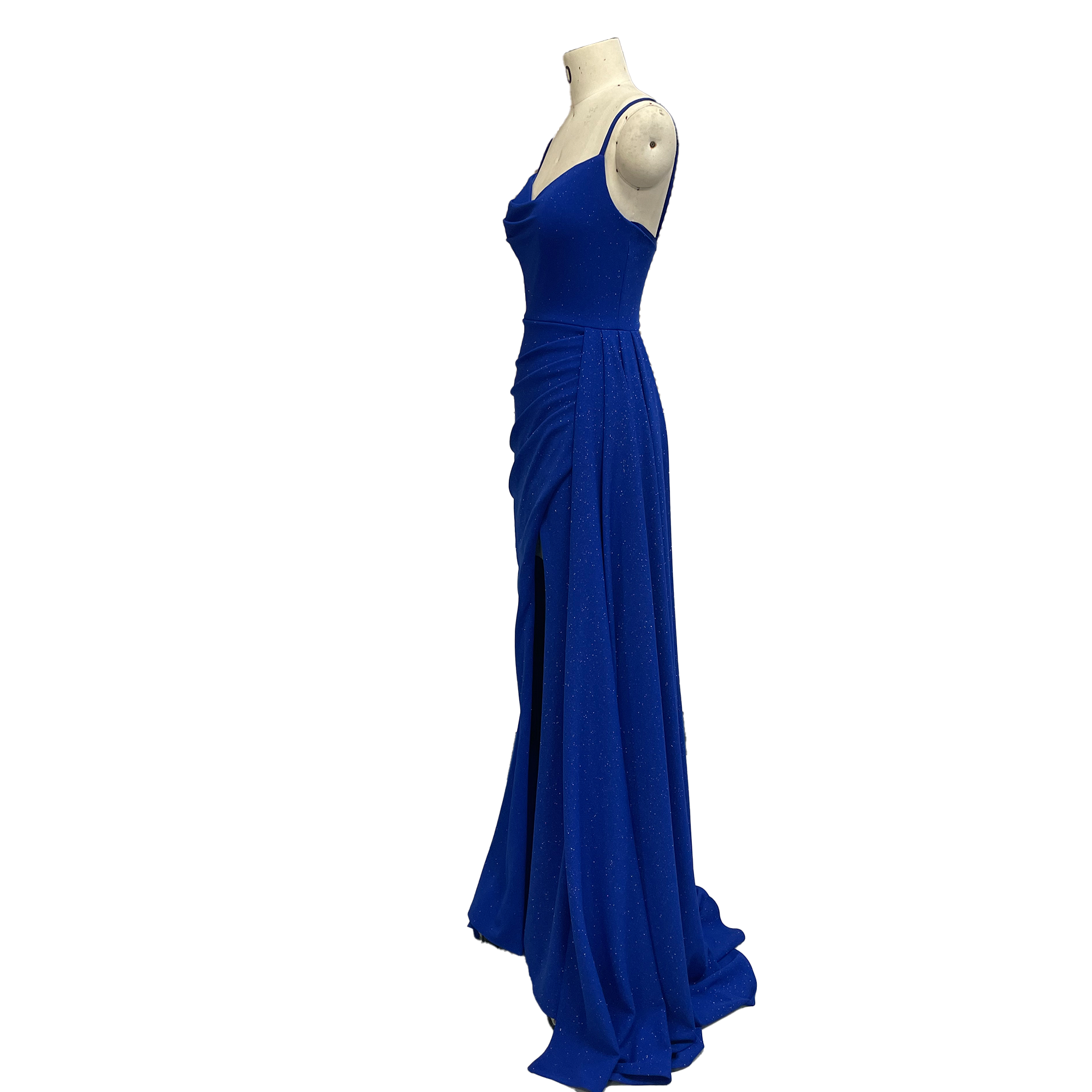 Stunning Royal Blue Spaghetti Strap Mermaid Evening Gown with High Slit