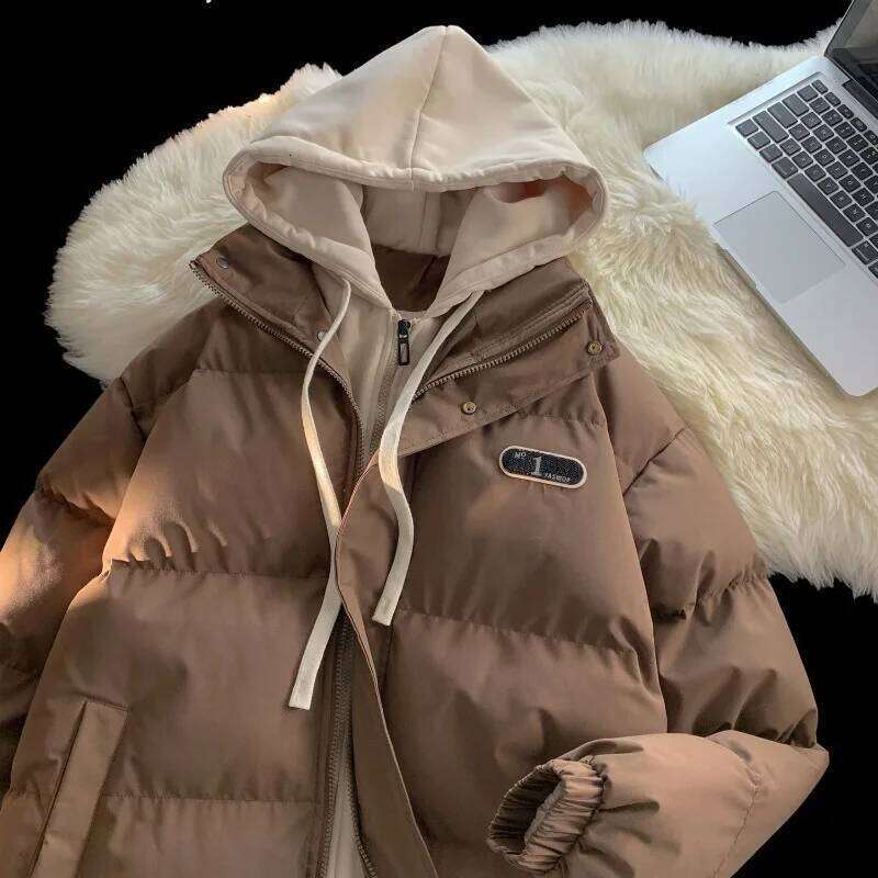 Winter Fashion Splicing Hooded Fake Two-piece Design Sense Bread Clothes Women Y2K New Korean Version Thick Warm Coats