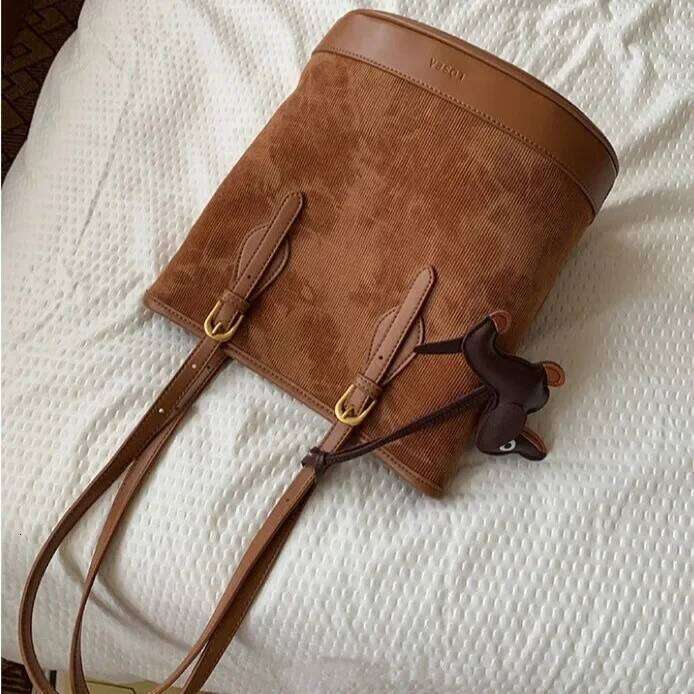 New Fashion Trend Joker Retro Corduroy Tote Female Large Capacity Shoulder Bucket Bag Purses And Female Bags