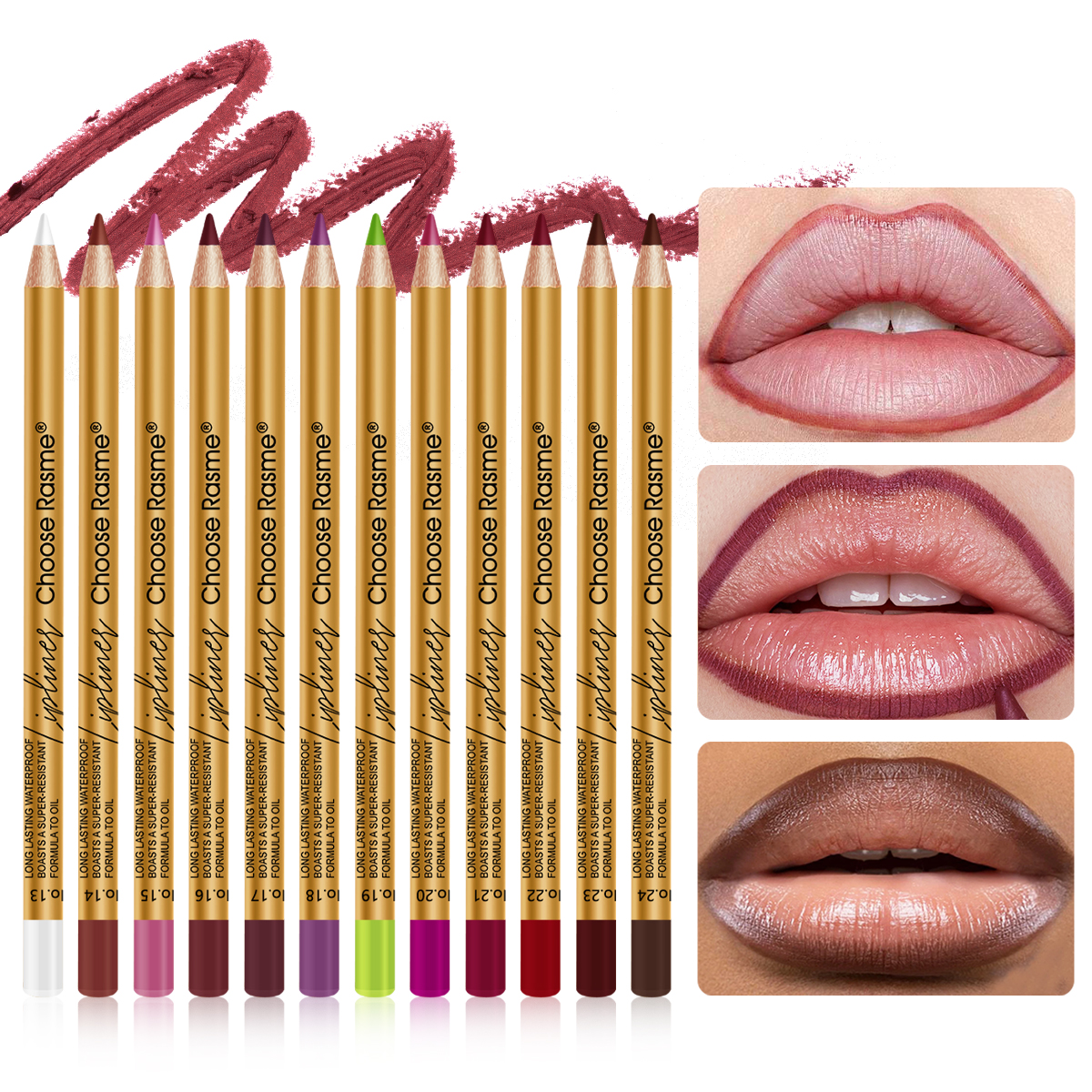 Choose Rasme 12-Color Green Lip Liner Set - Velvet Matte Finish, Long-Lasting Waterproof Lip Pencils