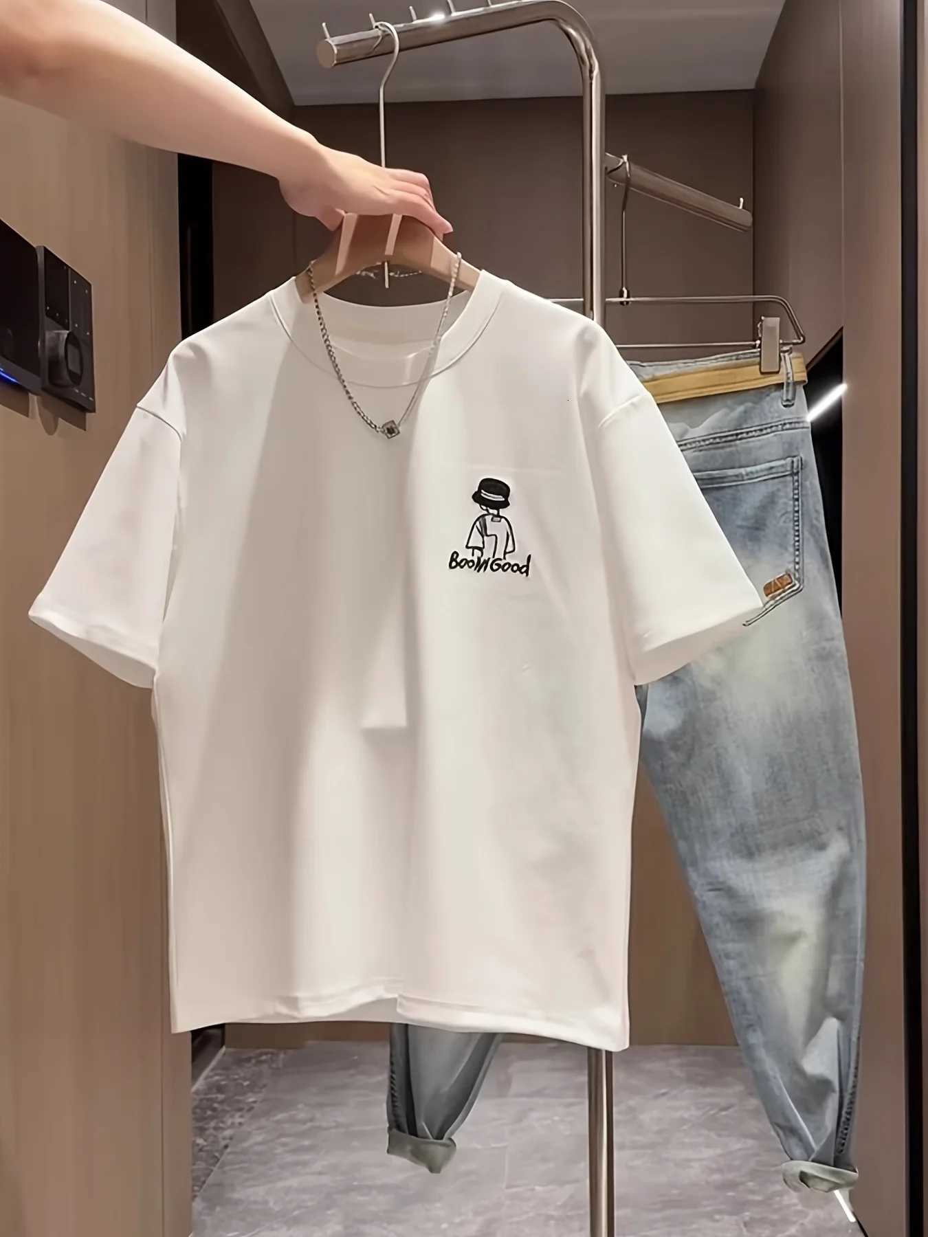 Mens Summer 100% Cotton Fashionable Casual Loose Trendy Pattern Printed Round Neck Short Sleeve T-shirt Top Y250819