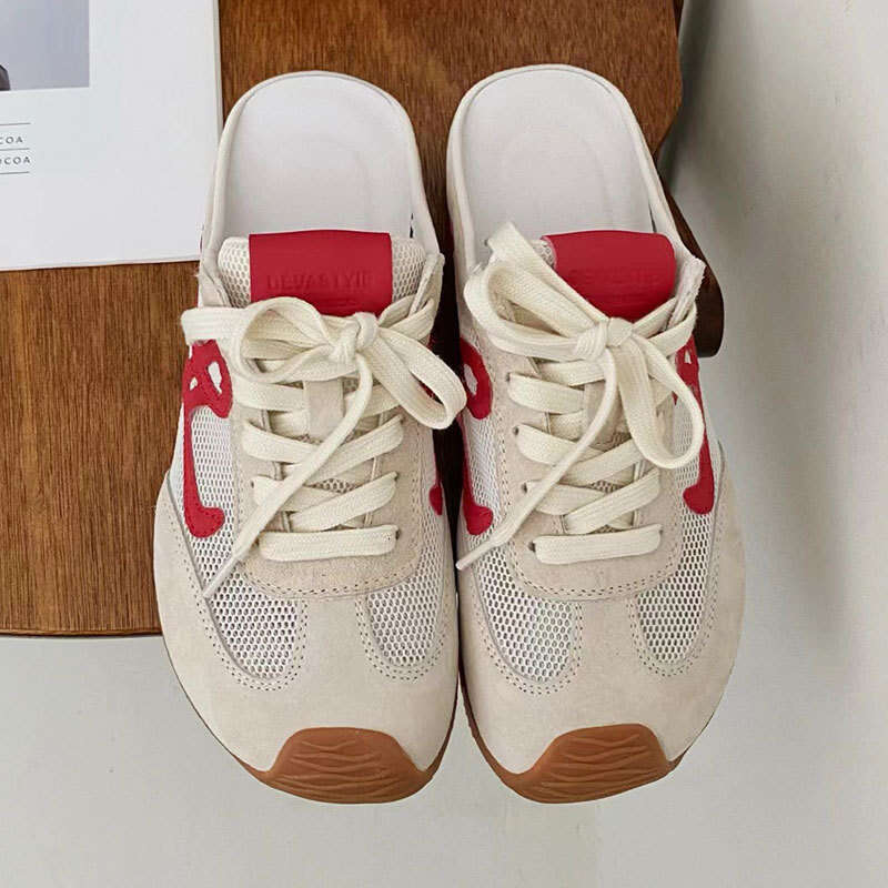 Genuine Leather Grape Mom Bag Toe Half Slippers for Women, Cute and Quirky, Breathable Lazy Sandals, Slip-On Casual Training Shoes