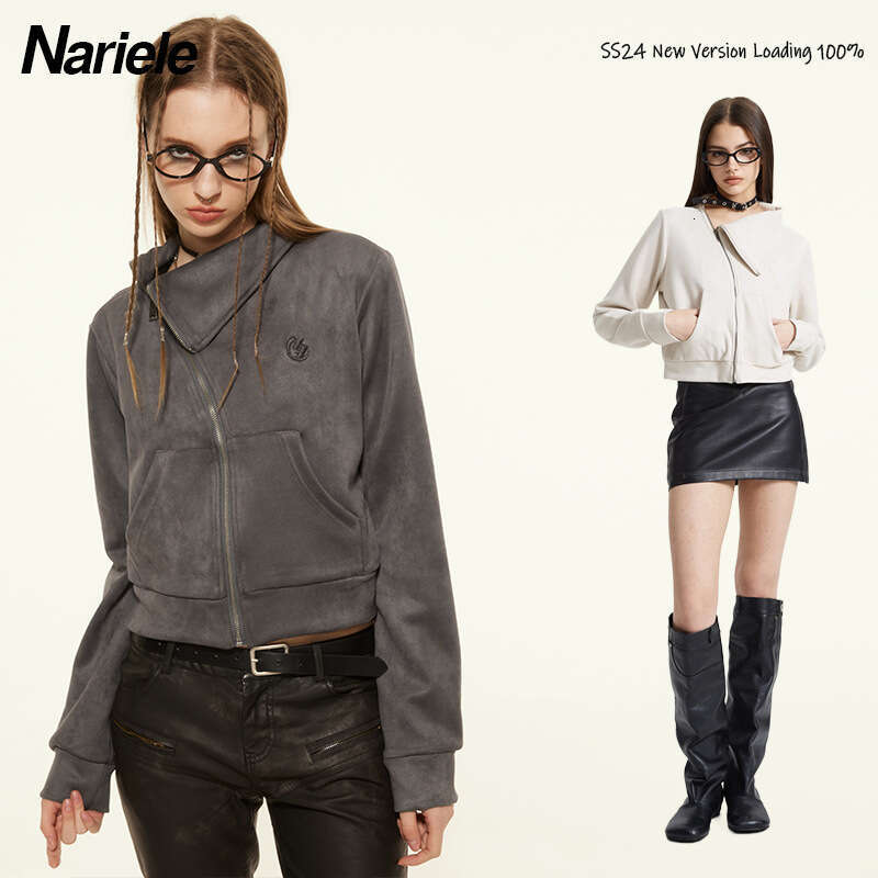 Heyhenry Spring Trendy Brand Style Zipper Design Solid Color Stand Collar Short Sweatshirt For Women New Long Sleeve B5