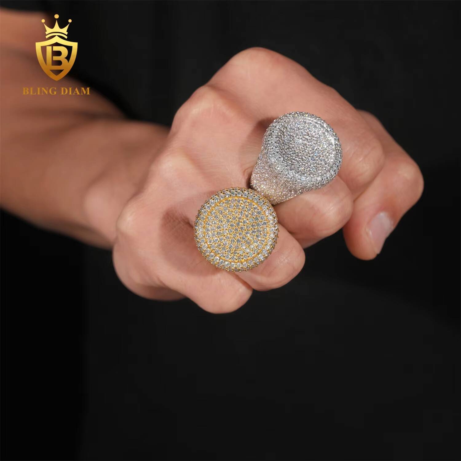 Hip Hop Jewelry S925 Sterling Silver Gold Plated Ice Out Vvs Moissanite Pass Diamond Tester Round Rings Trendy for Men