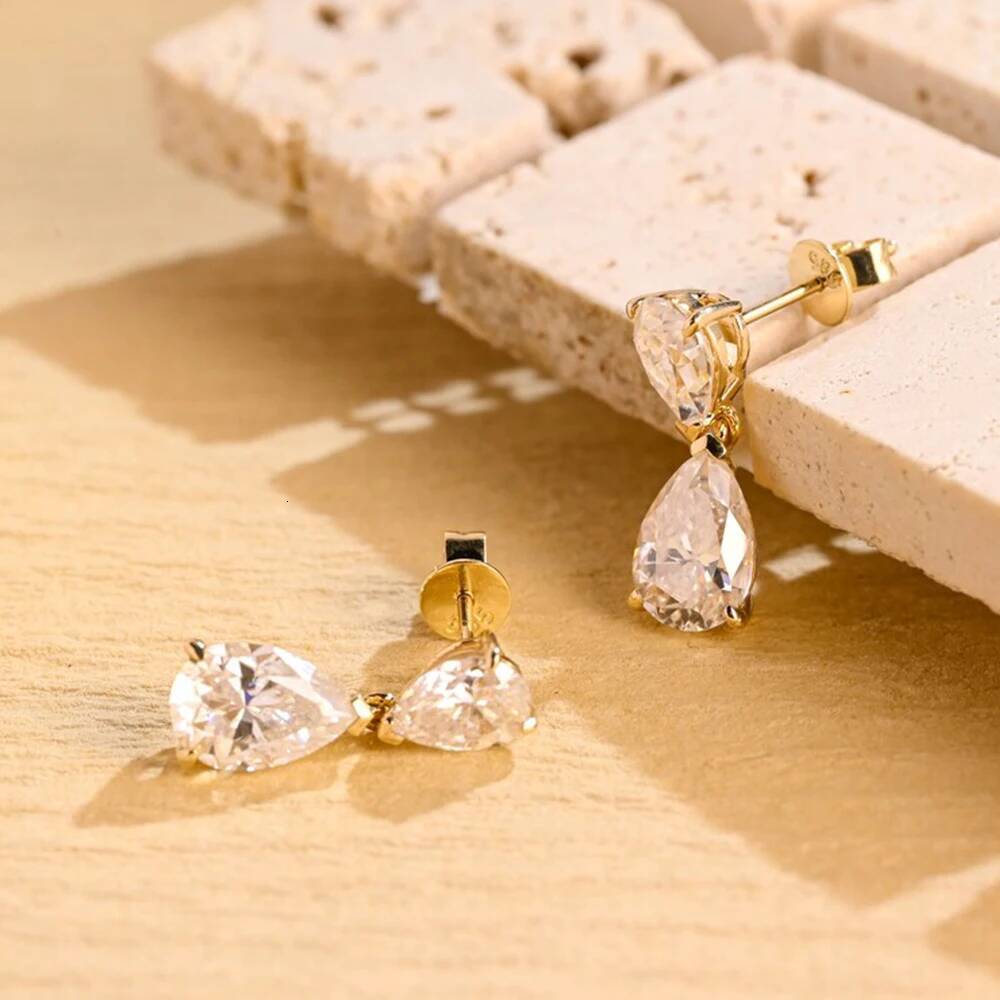 5cttw Double Pear Cut Moissanite Drop Earrings GRA Certified 925 Sterling Silver Teardrop Diamond Ear Studs for Women Jewelry